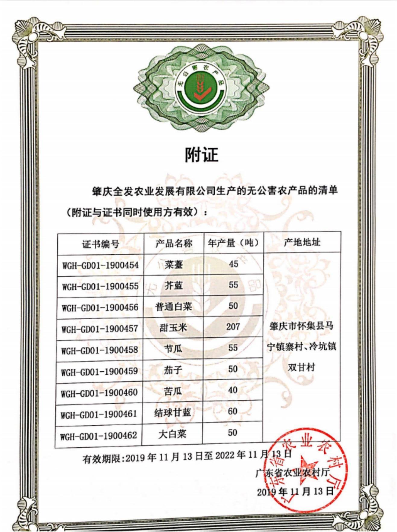 無(wú)公害農(nóng)產(chǎn)品證書（附證）
